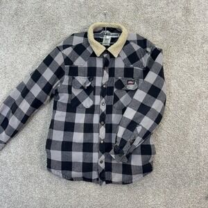Dickies Mens M Lined Flannel Shirt Jacket Sherpa Collar Plaid Workwear